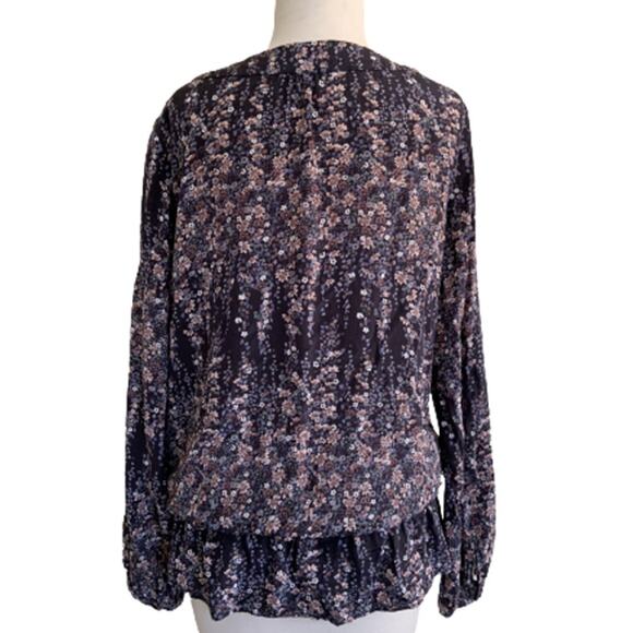 Set Silk Ditsy Floral Print Tie Neck Long Sleeve Blouse Top Black Size 8 - Picture 3 of 5